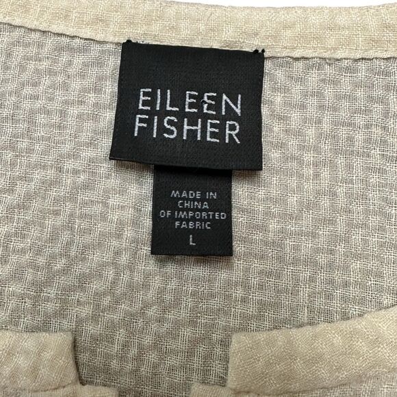 Eileen Fisher Textured Linen Blend Button Front Crew Neck Soft Yellow Size L - Picture 3 of 7